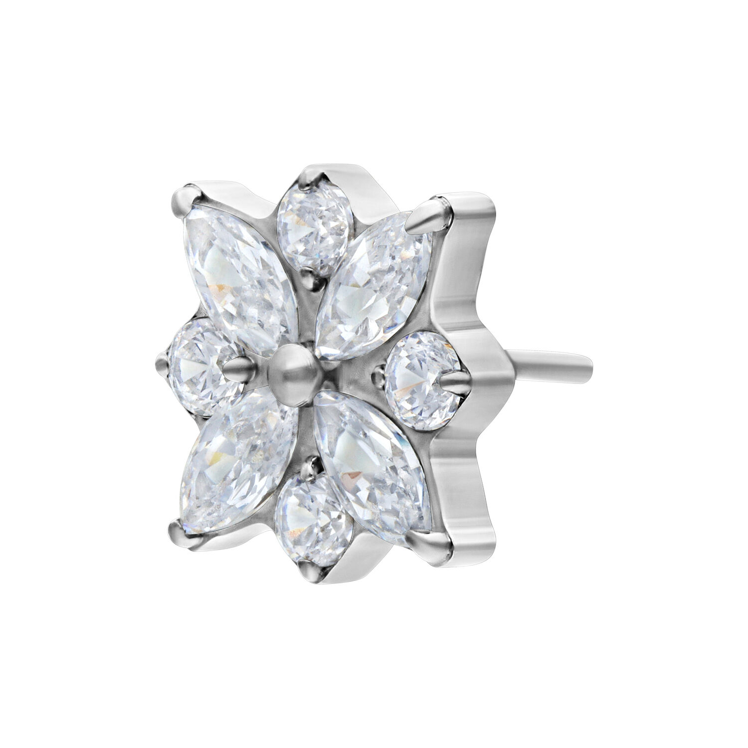 Inserto argento con fiori cristallini su sfondo bianco