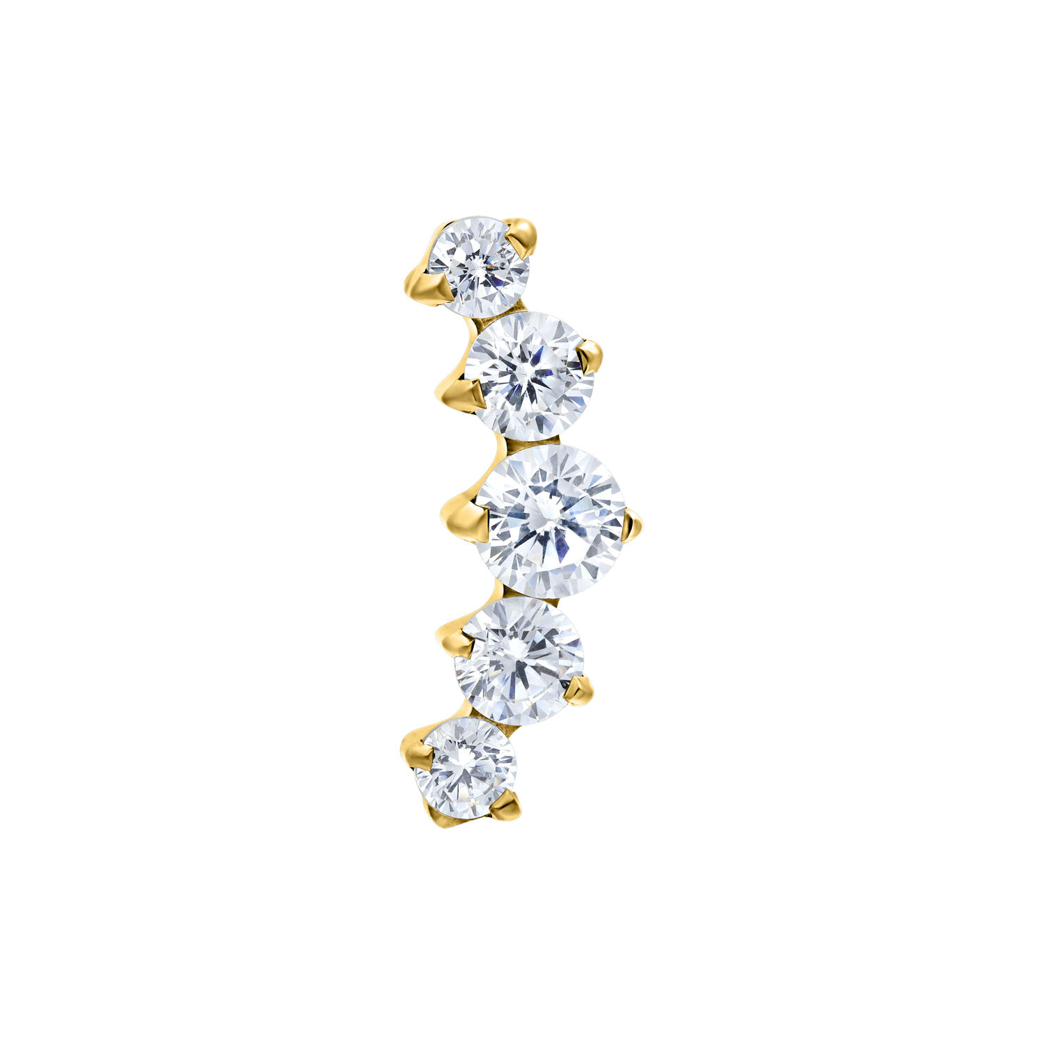Inserto dorato con 5 cristalli chiari, design sinuoso su sfondo bianco