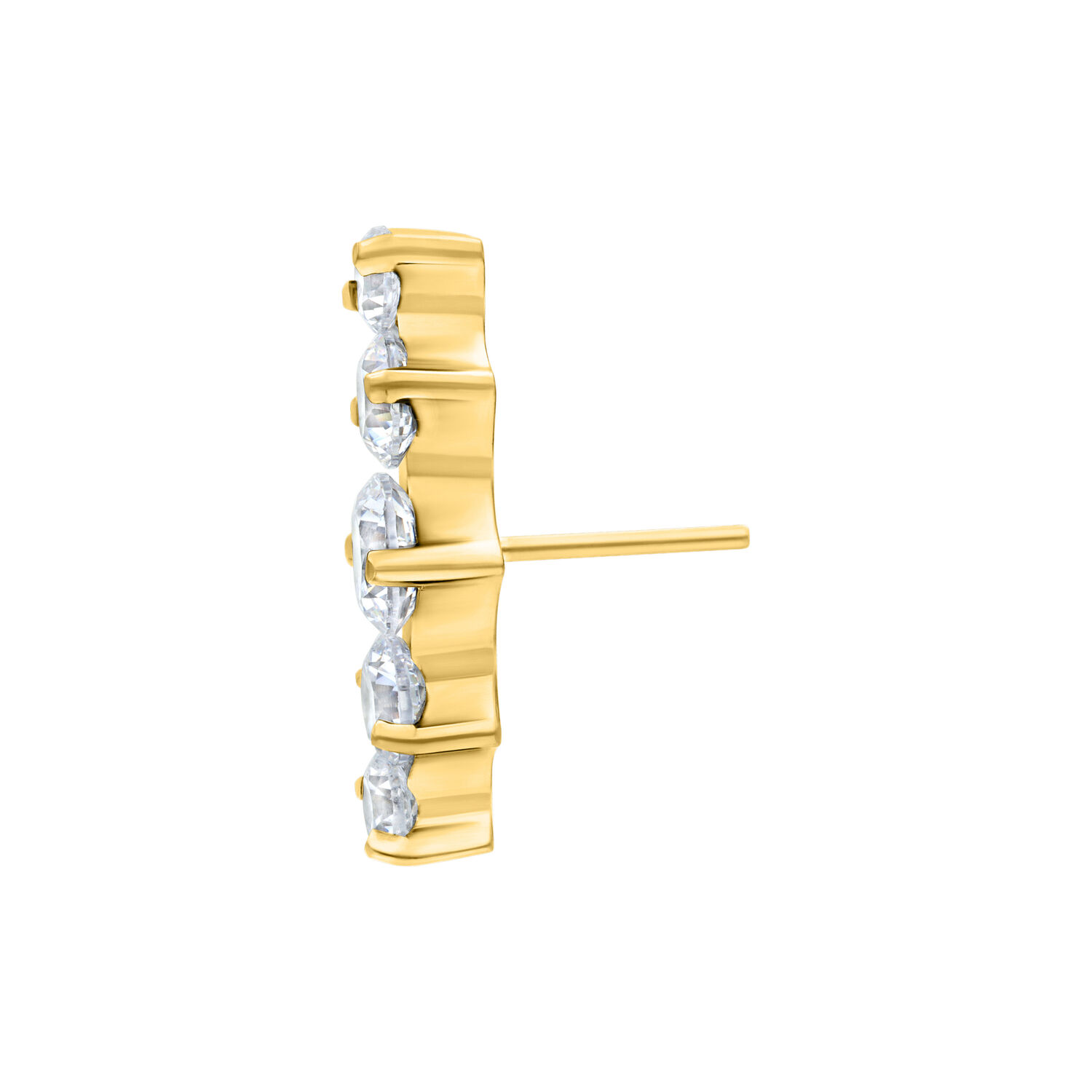 Inserto piercing dorato con cinque cristalli chiari su sfondo bianco