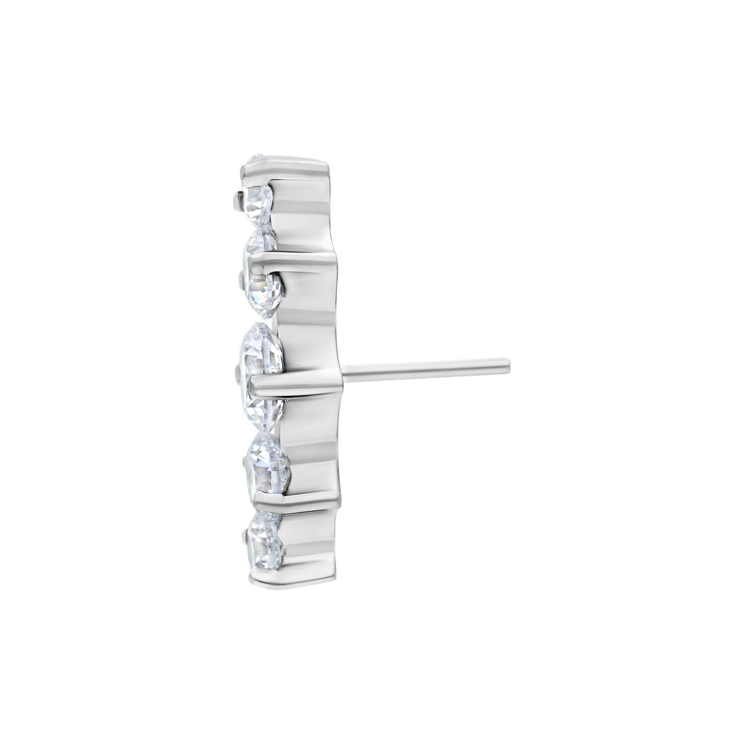 Argento Push Fit Attachment con 5 cristalli chiari, vista laterale