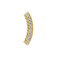 Inserto ad arco in cristallo dorato Push Fit Inserto dorato con cristalli per piercing Push Fit su sfondo bianco