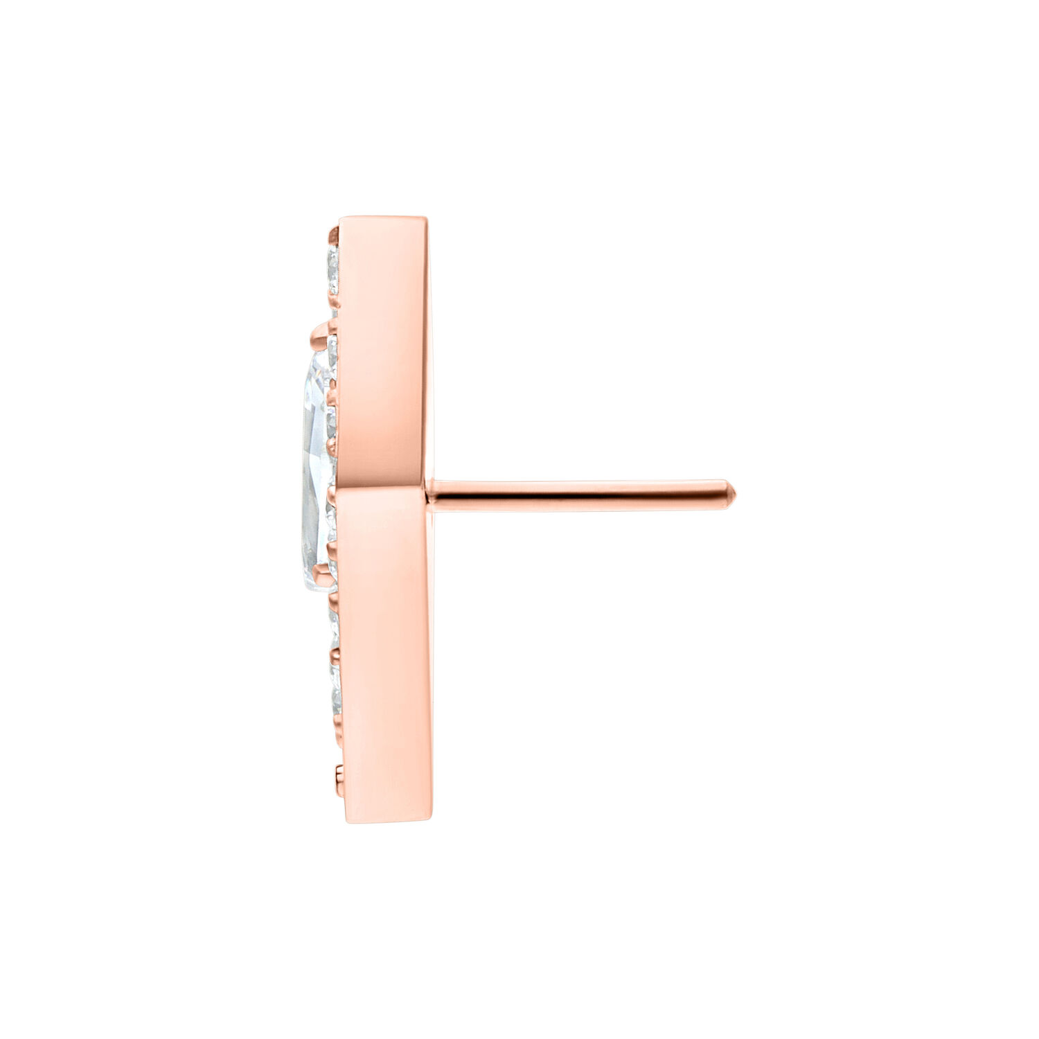 Attacco laterale Push Fit in oro rosa con cristalli chiari su sfondo bianco