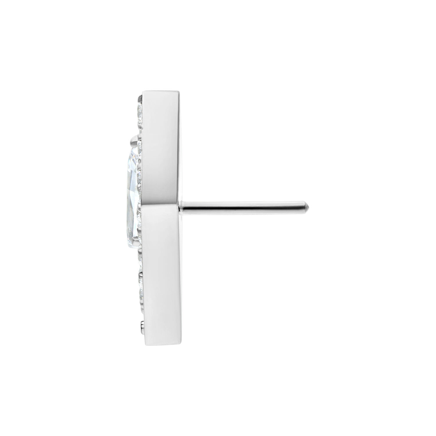 Inserto laterale argento Push Fit con pietra cristallina su sfondo bianco