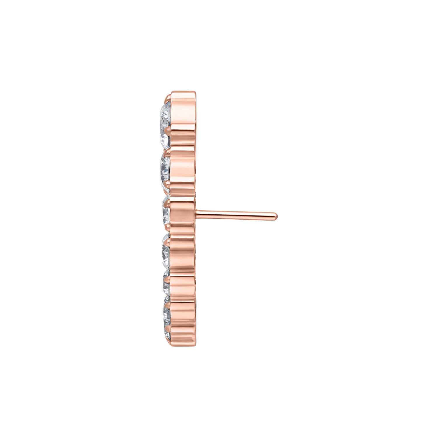 Attacco piercing in oro rosa con cristalli chiari su sfondo bianco