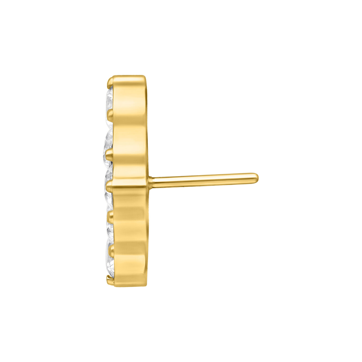 Inserto piercing V-Shape dorato con cristalli chiari su sfondo bianco