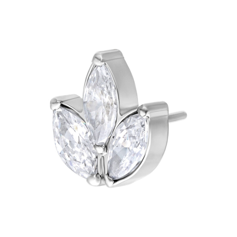 Inserto piercing argento con pietre ovali cristalline su sfondo bianco
