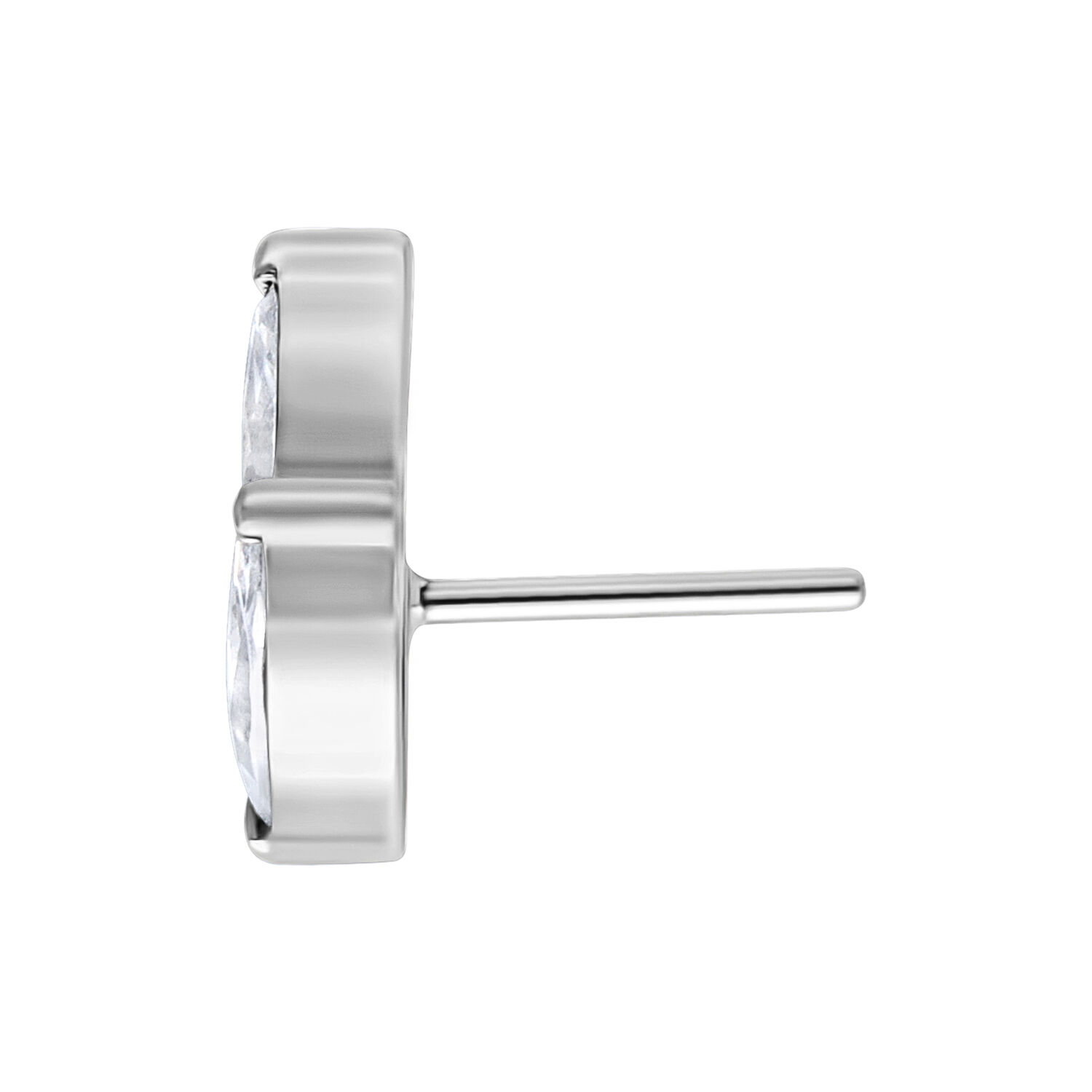 Inserto in metallo argentato con design ovale e cristallo su sfondo bianco