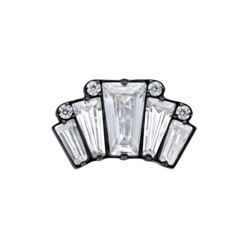 Adattatore Push Fit nero con cinque cristalli quadrati chiari su sfondo bianco