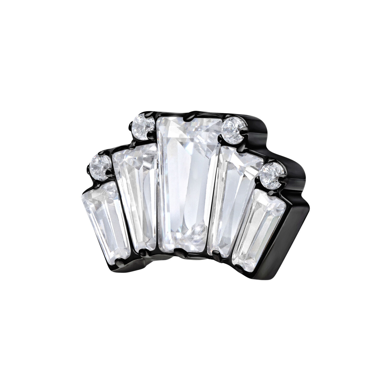 Inserto in metallo nero con cristalli chiari su sfondo bianco