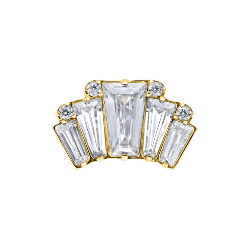 Inserto Push Fit dorato con cinque cristalli chiari su sfondo bianco