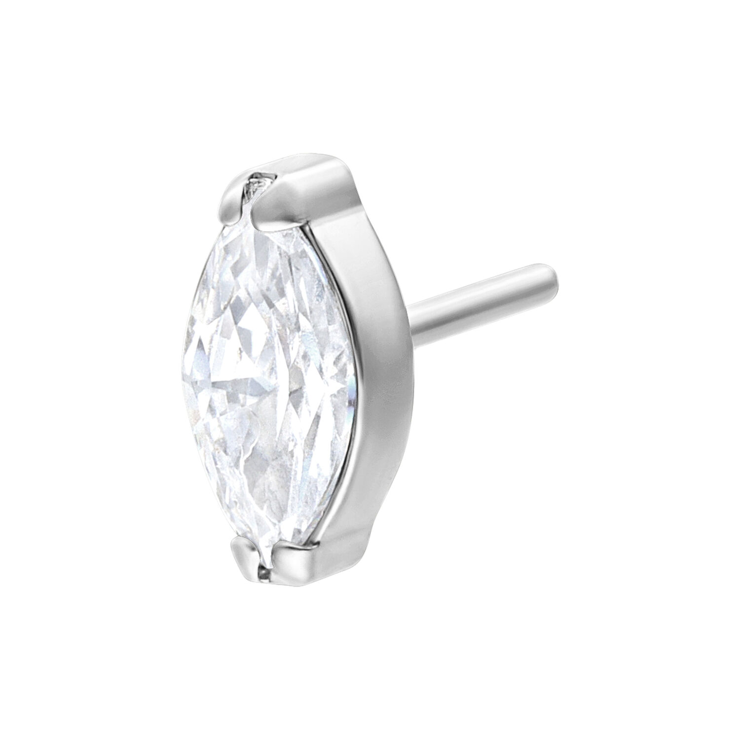 Inserto argento Push Fit con pietra ovale cristallina su sfondo bianco