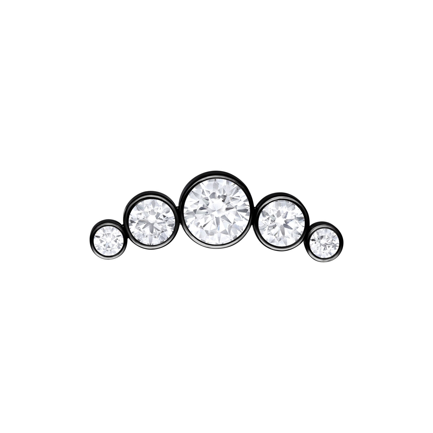 Accessorio piercing nero con cinque cristalli chiari su sfondo bianco