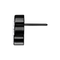 Accessorio metallico nero con cinque cristalli chiari, vista laterale, su sfondo bianco