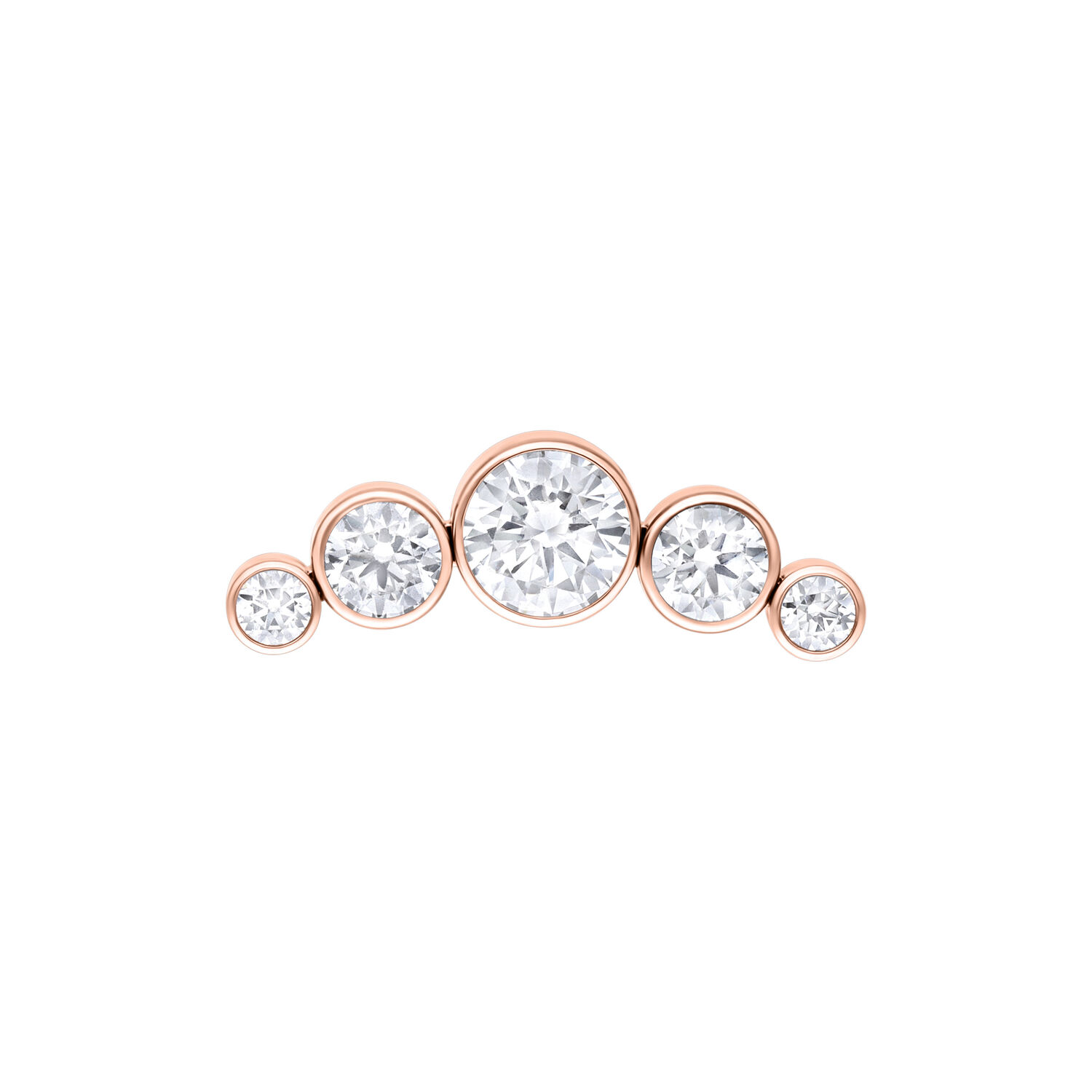 Attacco Push Fit in oro rosa con cinque cristalli chiari su sfondo bianco