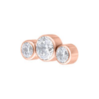 Attacco Push Fit oro rosa con tre cristalli chiari su sfondo bianco