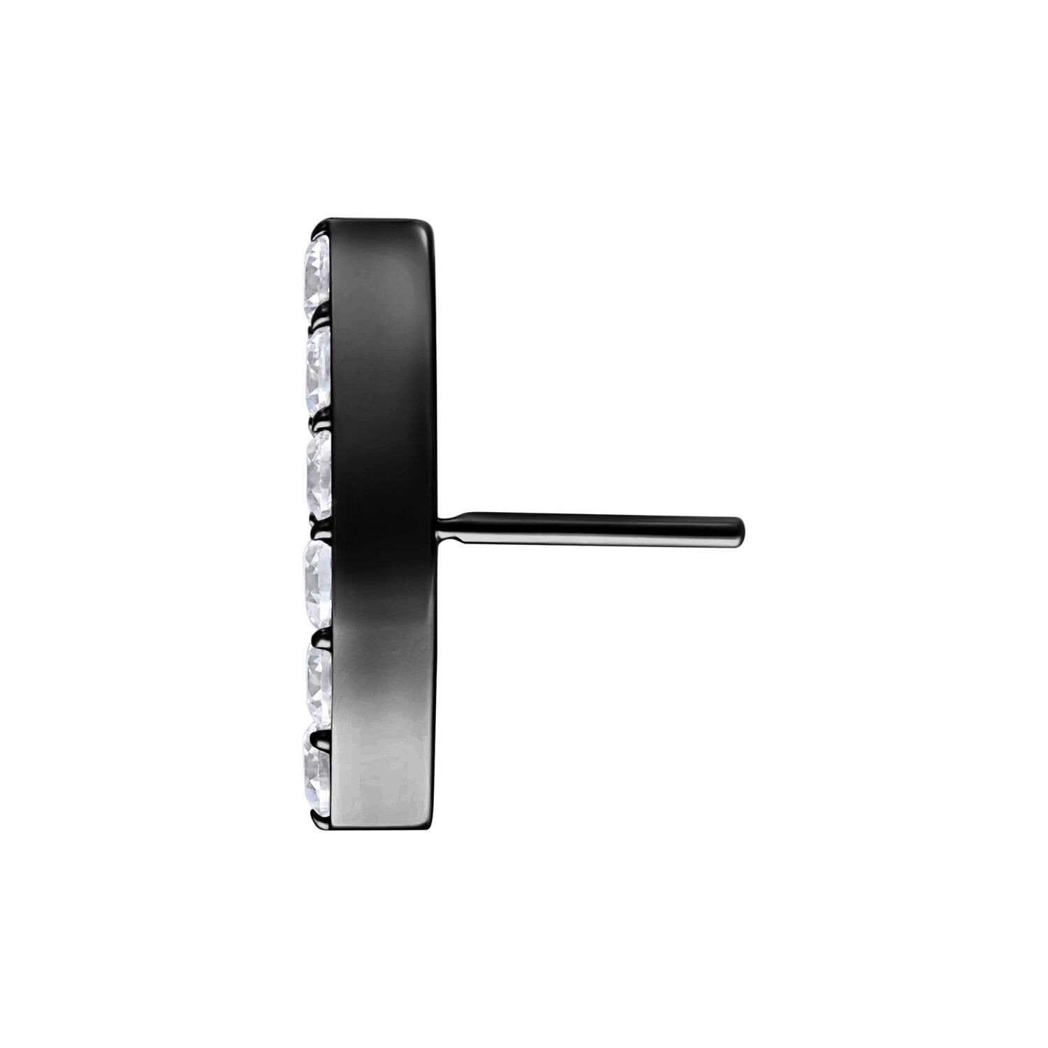 Inserto Push Fit metallico nero con sei cristalli chiari su sfondo bianco