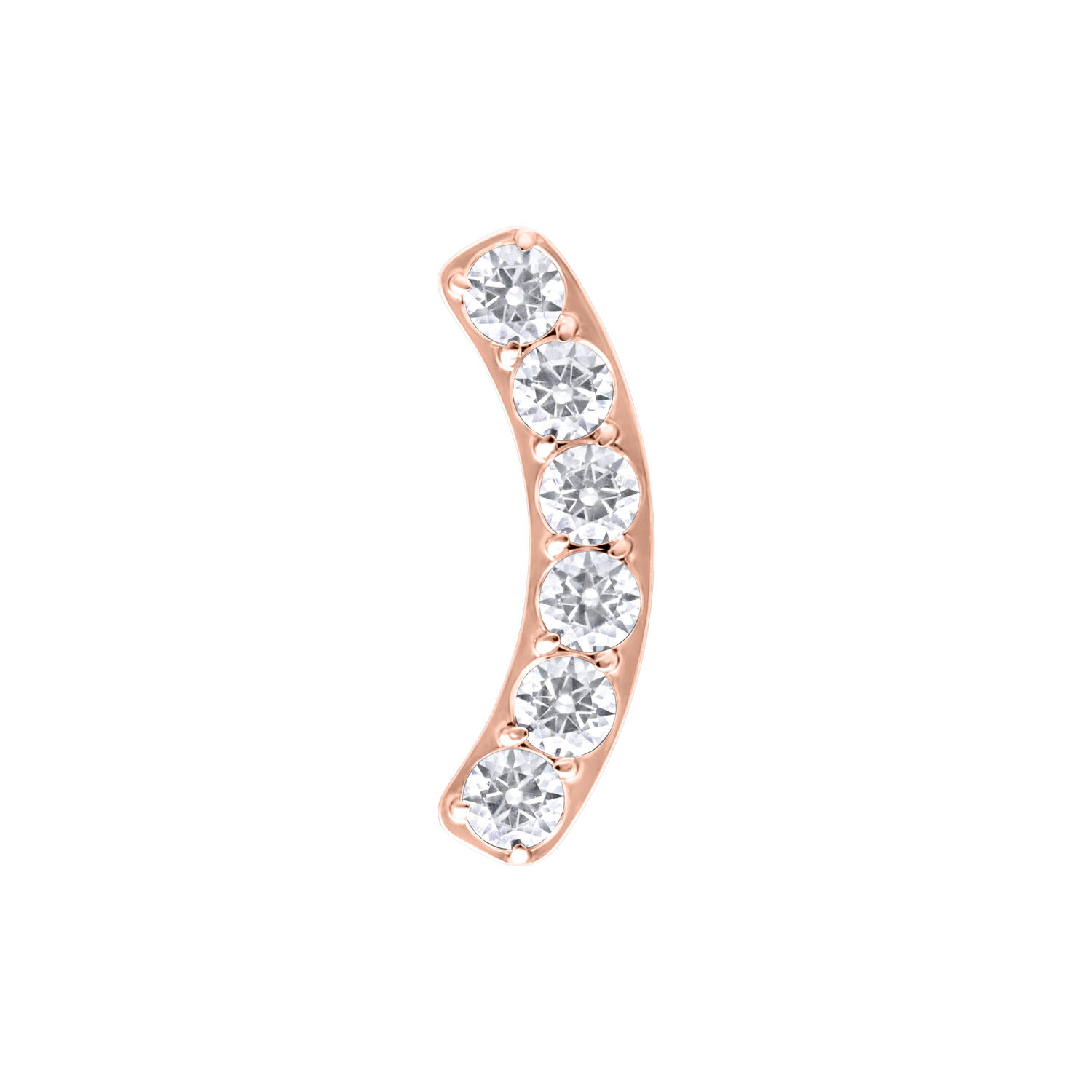 Rosé dorato Push Fit con sei cristalli chiari su sfondo bianco