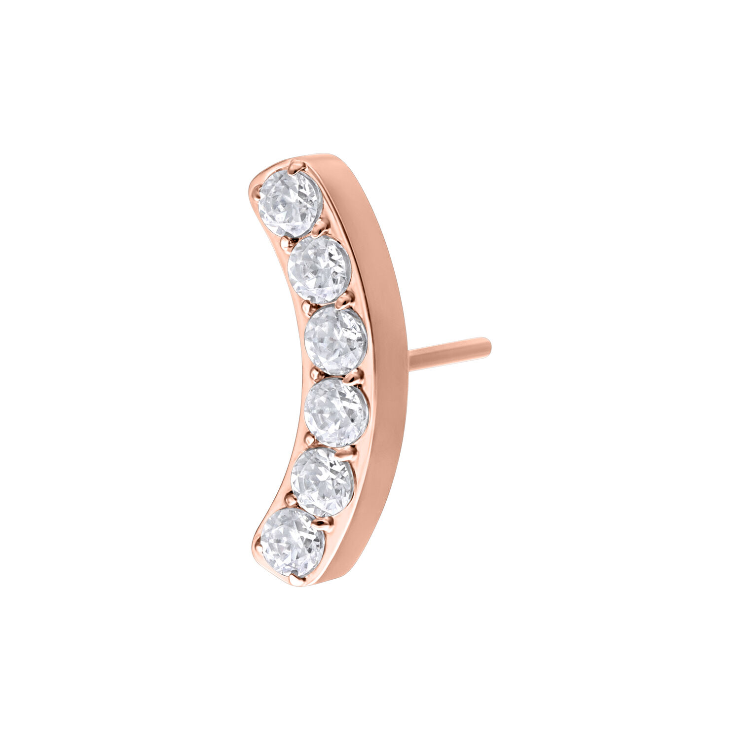 Attacco Push Fit oro rosa con sei cristalli chiari su sfondo bianco