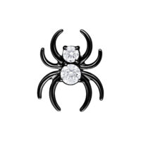 Accessorio Spider in metallo nero con due pietre cristalline su sfondo bianco
