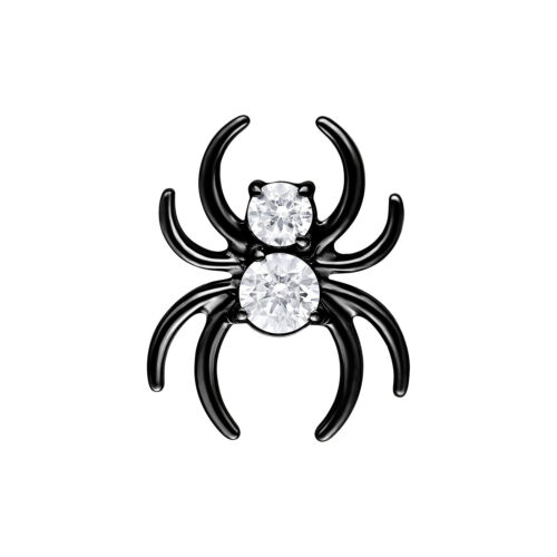 Accessorio Spider in metallo nero con due pietre cristalline su sfondo bianco