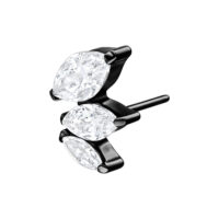 Attacco in metallo nero con cristalli chiari su sfondo bianco