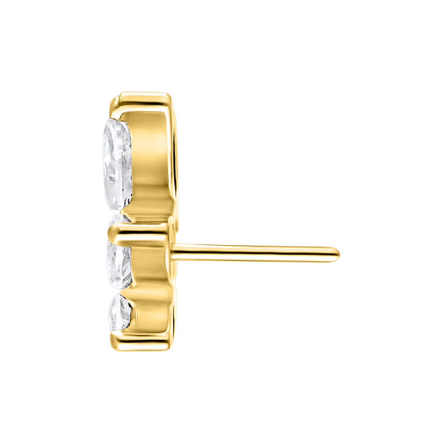 Inserto in metallo dorato per piercing con cristallo chiaro su sfondo bianco