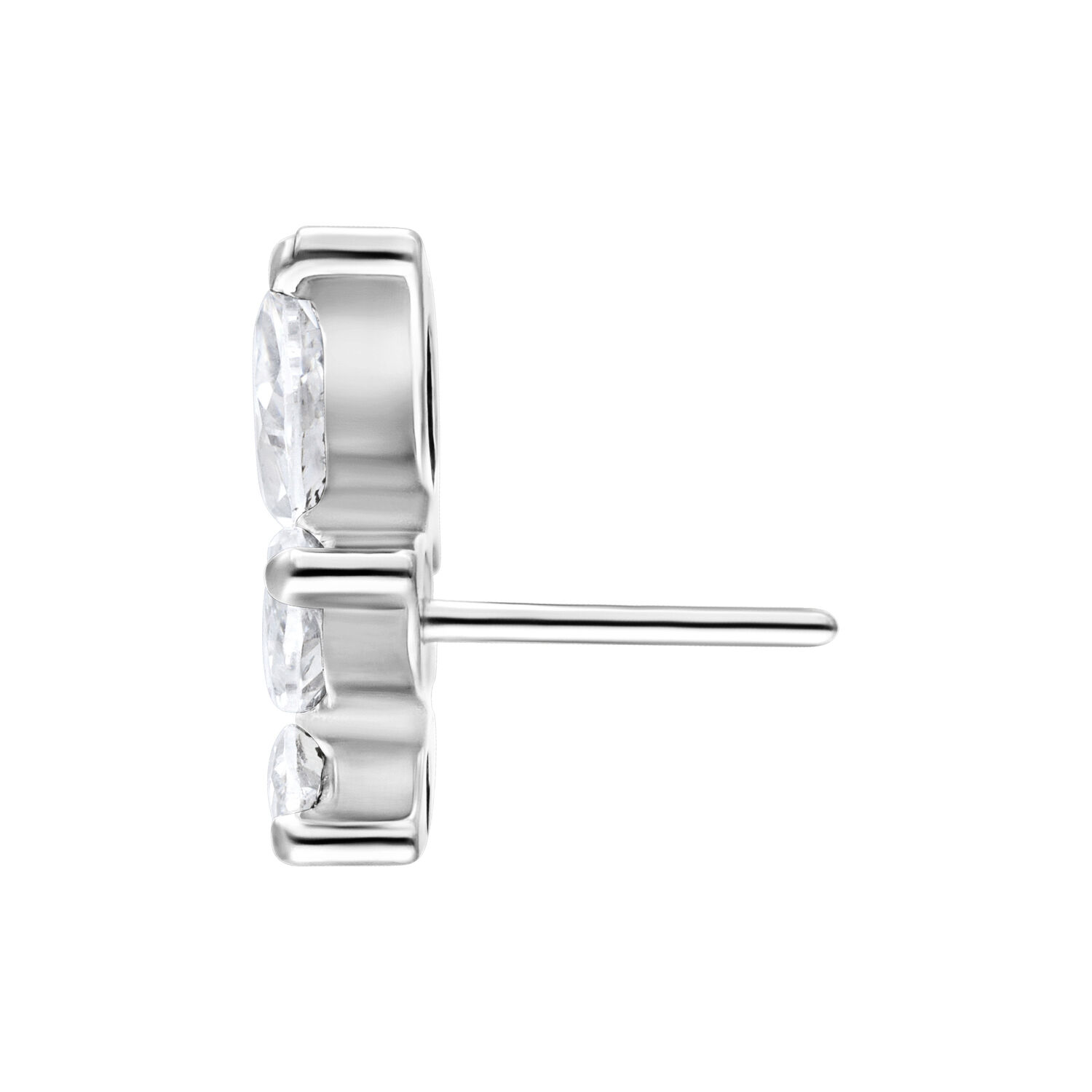 Inserto piercing in argento con pietra cristallina su sfondo bianco