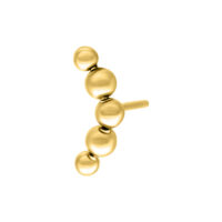 Accessorio metallico dorato con sfere rotonde su sfondo bianco