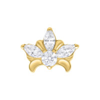 Tiara dorata con cristalli chiari su sfondo bianco