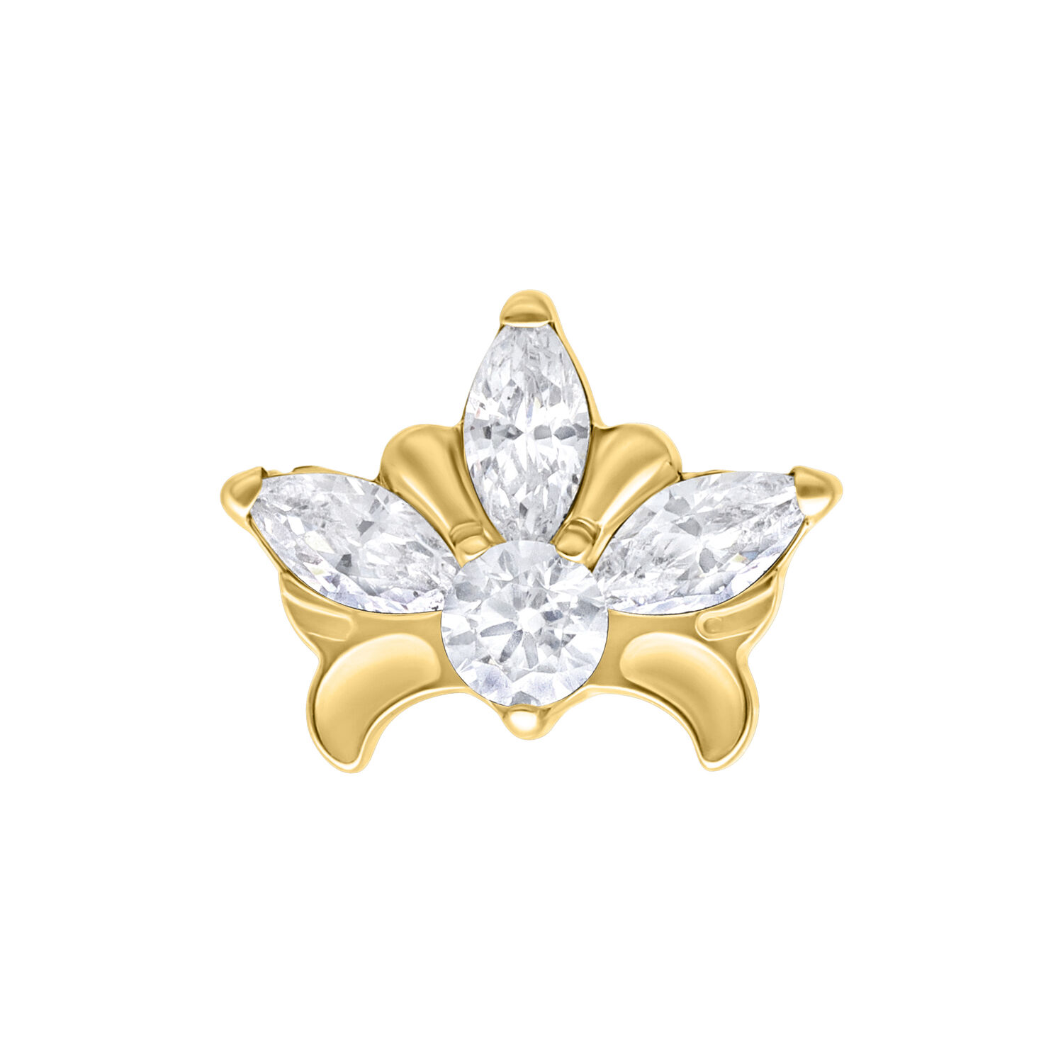 Tiara dorata con cristalli chiari su sfondo bianco