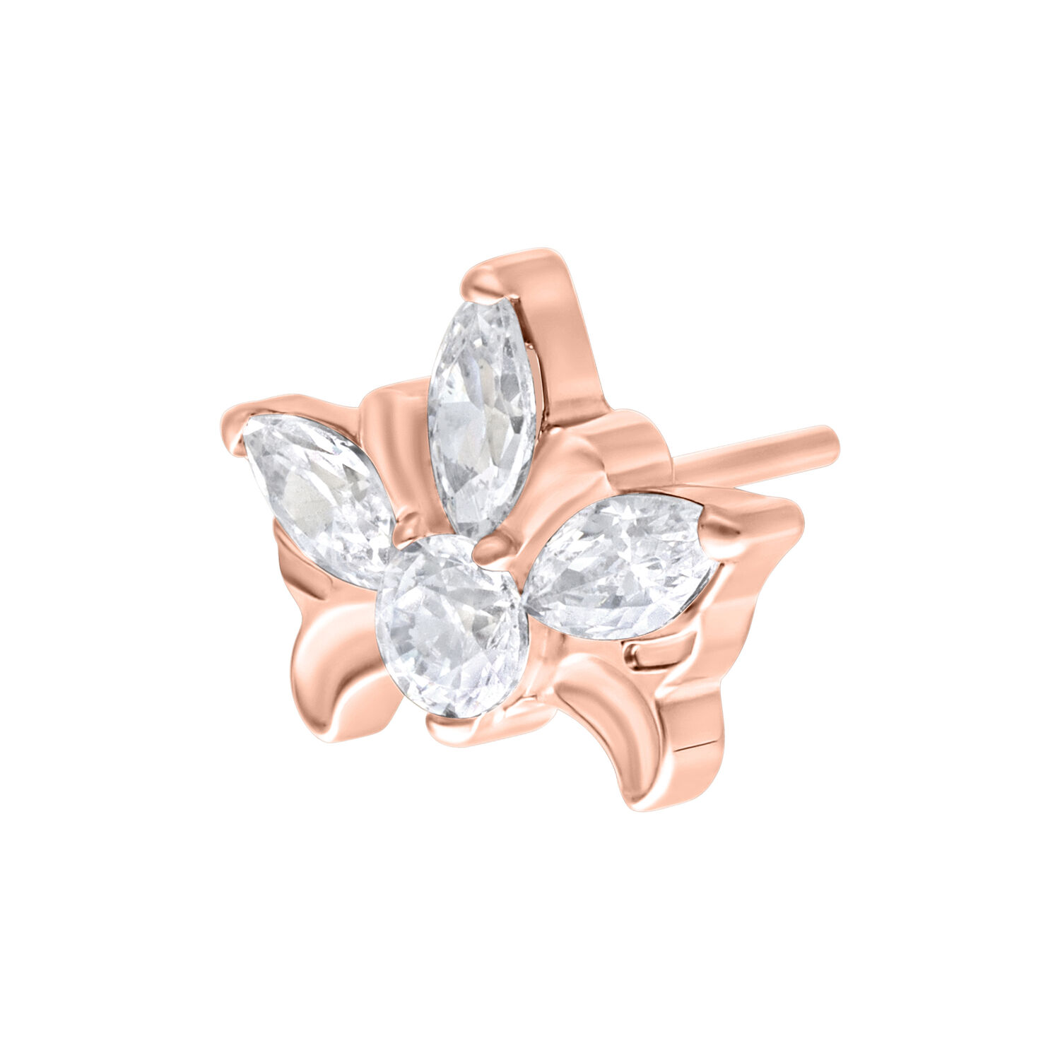 Attacco tiara in oro rosa con cristalli chiari su sfondo bianco