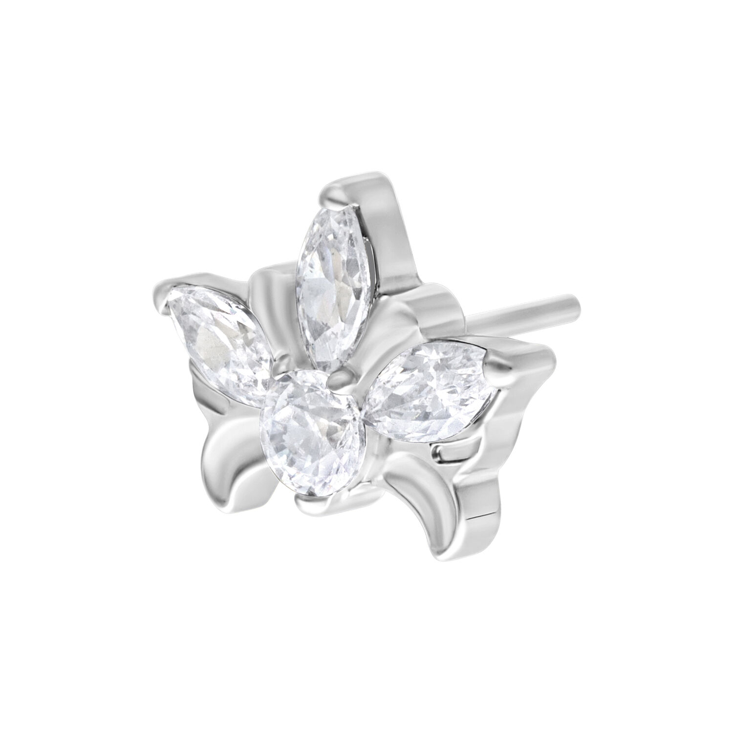 Inserto tiara argento con cristalli chiari su sfondo bianco