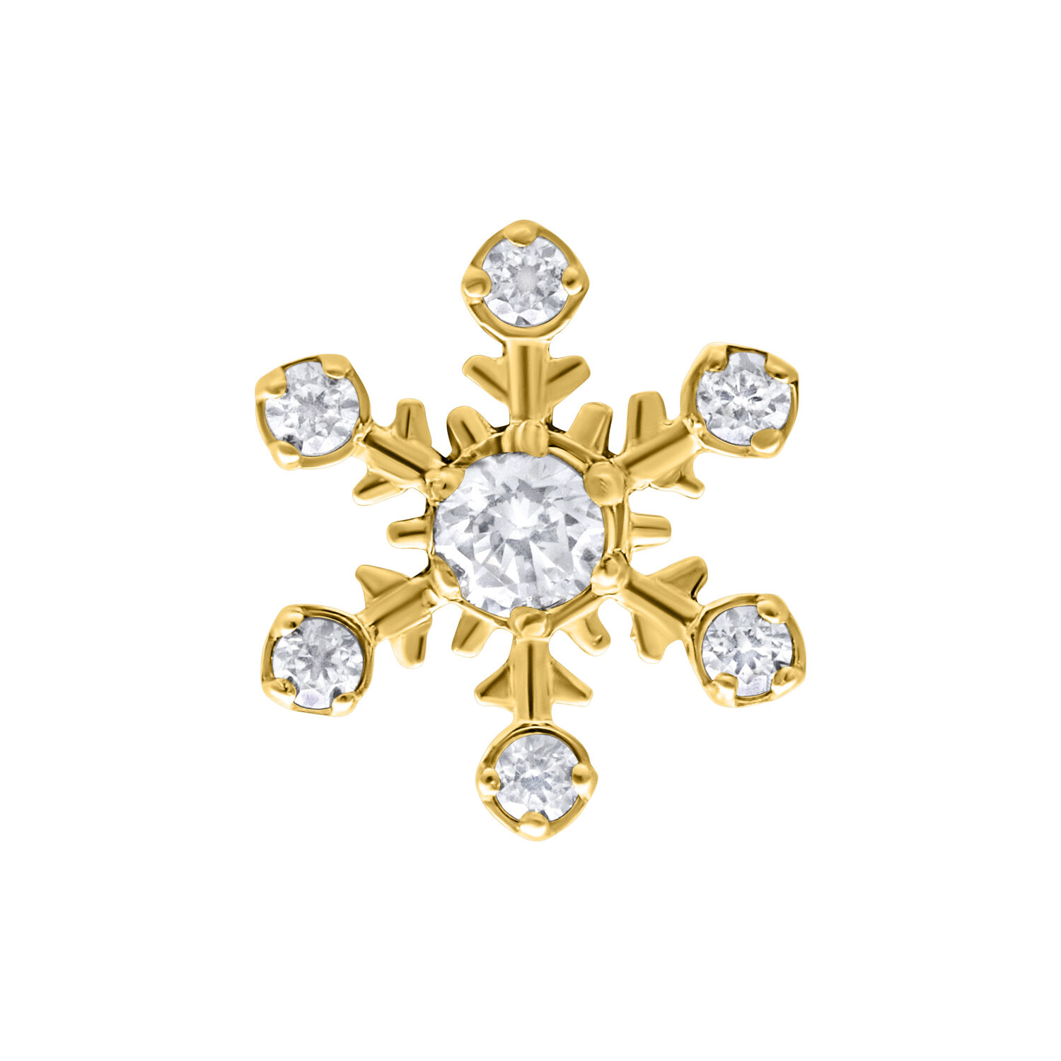 Inserto floreale dorato per piercing con cristalli scintillanti su sfondo bianco