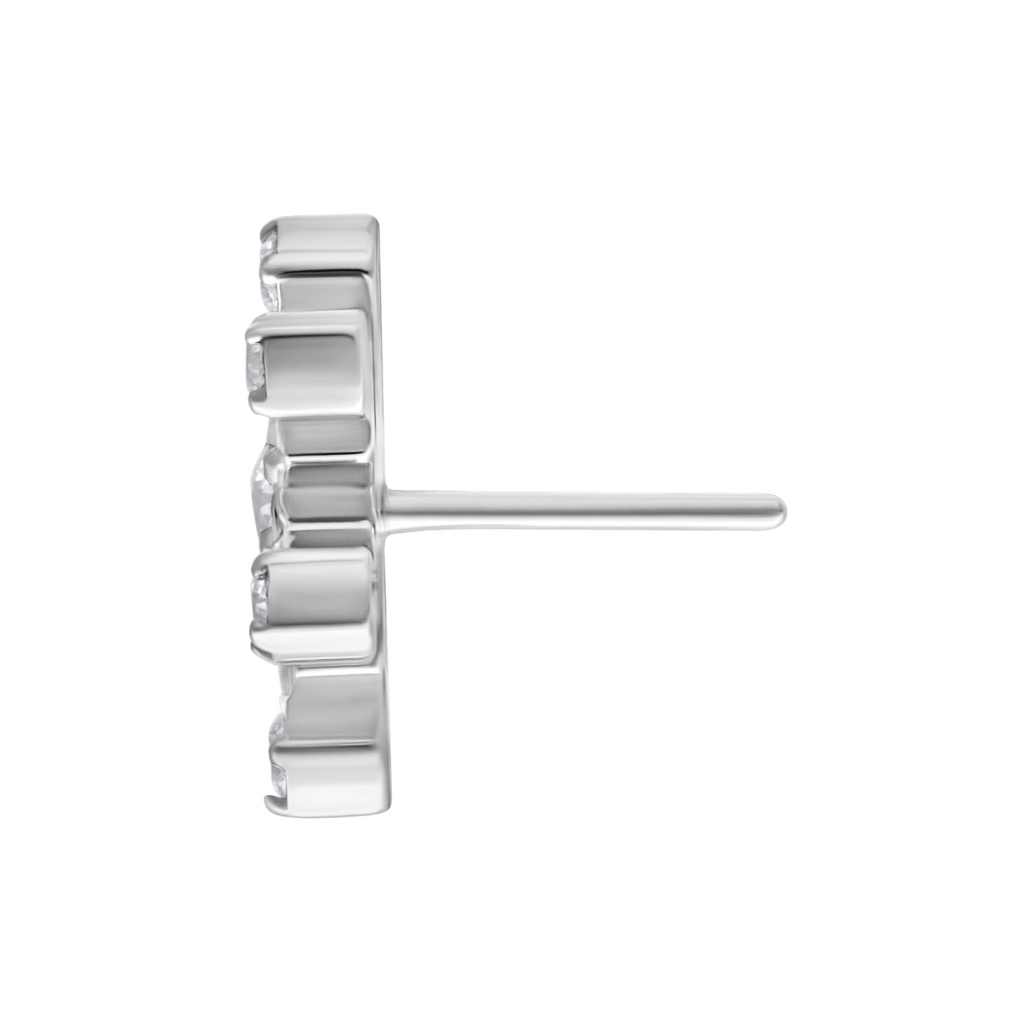 Vista laterale di un fiore in titanio argento Push Fit con cristalli chiari