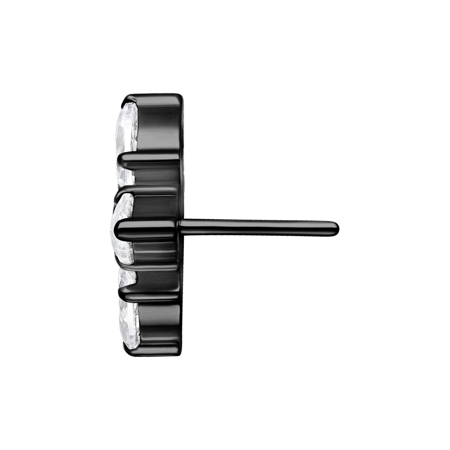 Attacco Push Fit Trinity nero in titanio con cristalli su sfondo bianco