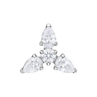 Inserto Trinity argento con tre cristalli chiari su sfondo bianco