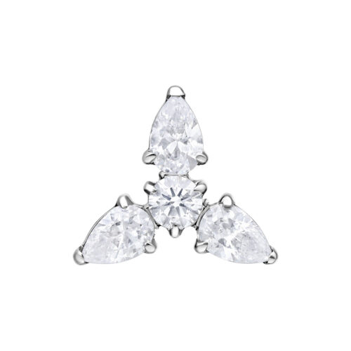 Inserto Trinity argento con tre cristalli chiari su sfondo bianco