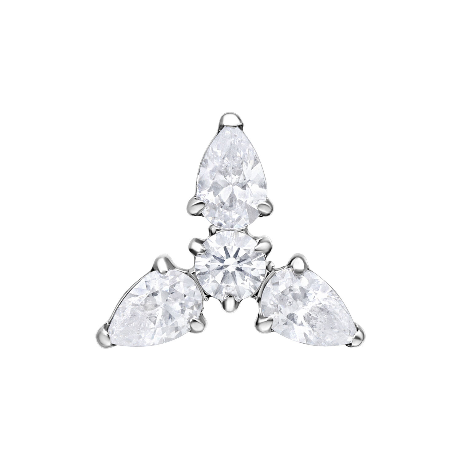 Inserto Trinity argento con tre cristalli chiari su sfondo bianco