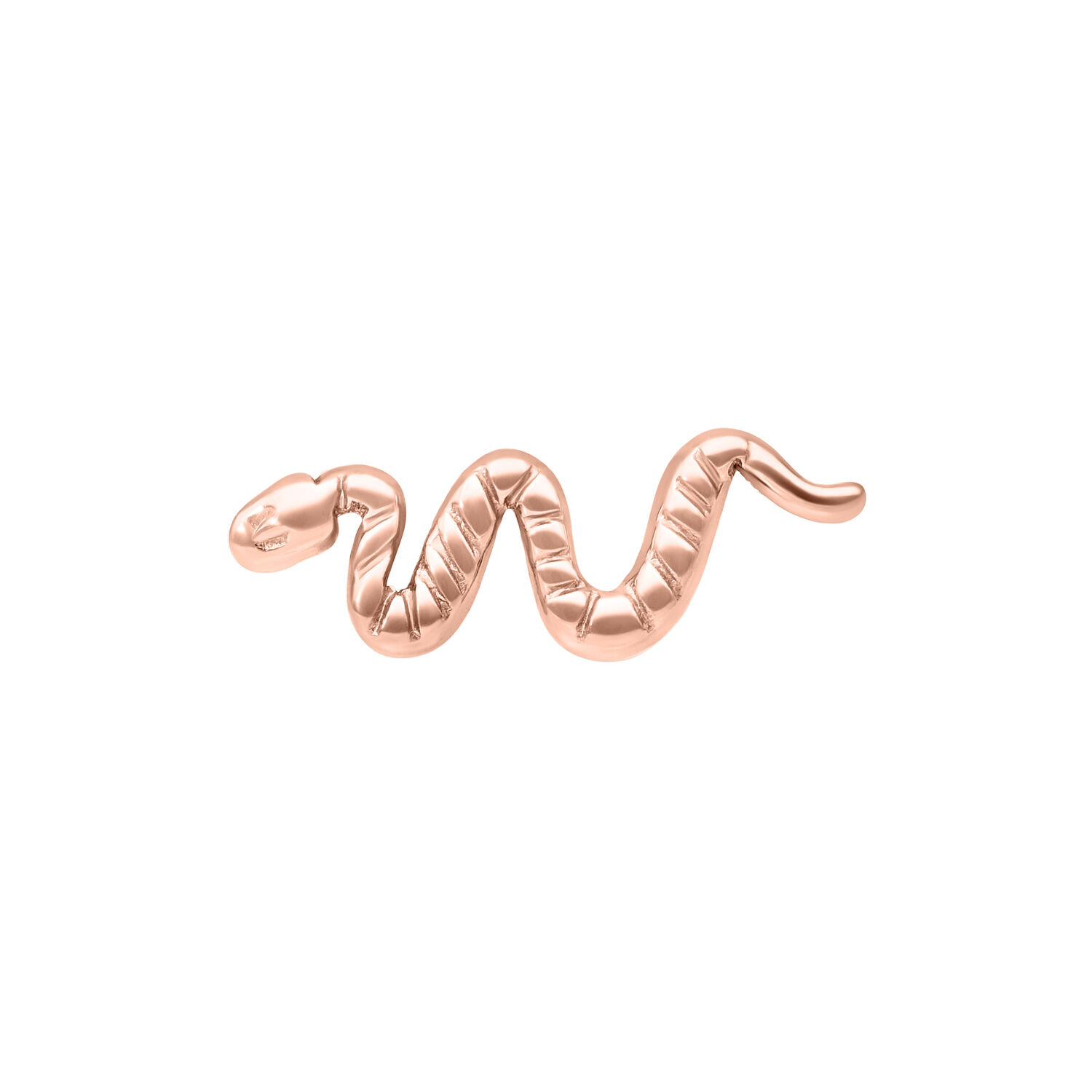 Attacco Push Fit a forma di serpente in titanio oro rosa su sfondo bianco