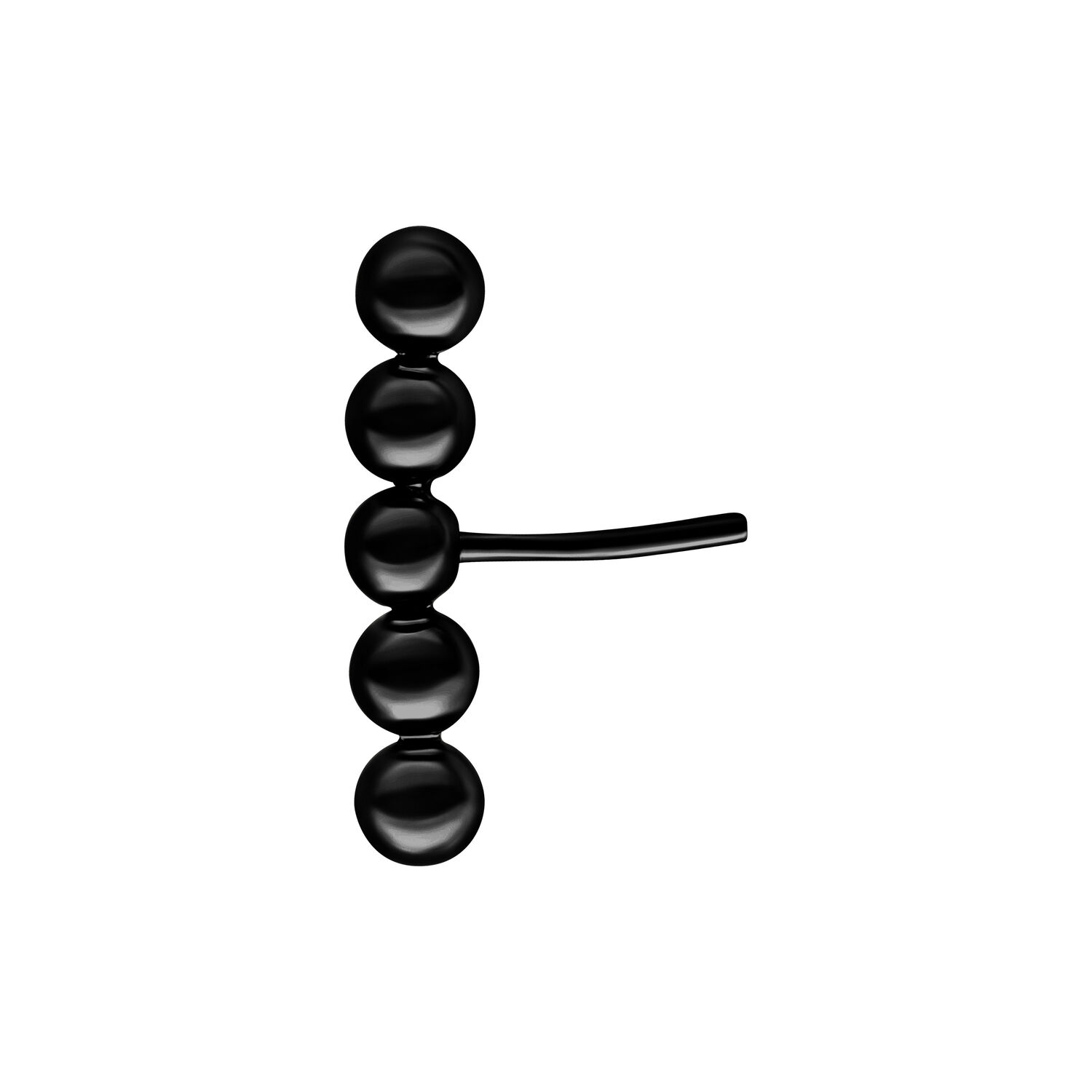 Accessorio piercing nero con quattro sfere rotonde su sfondo bianco