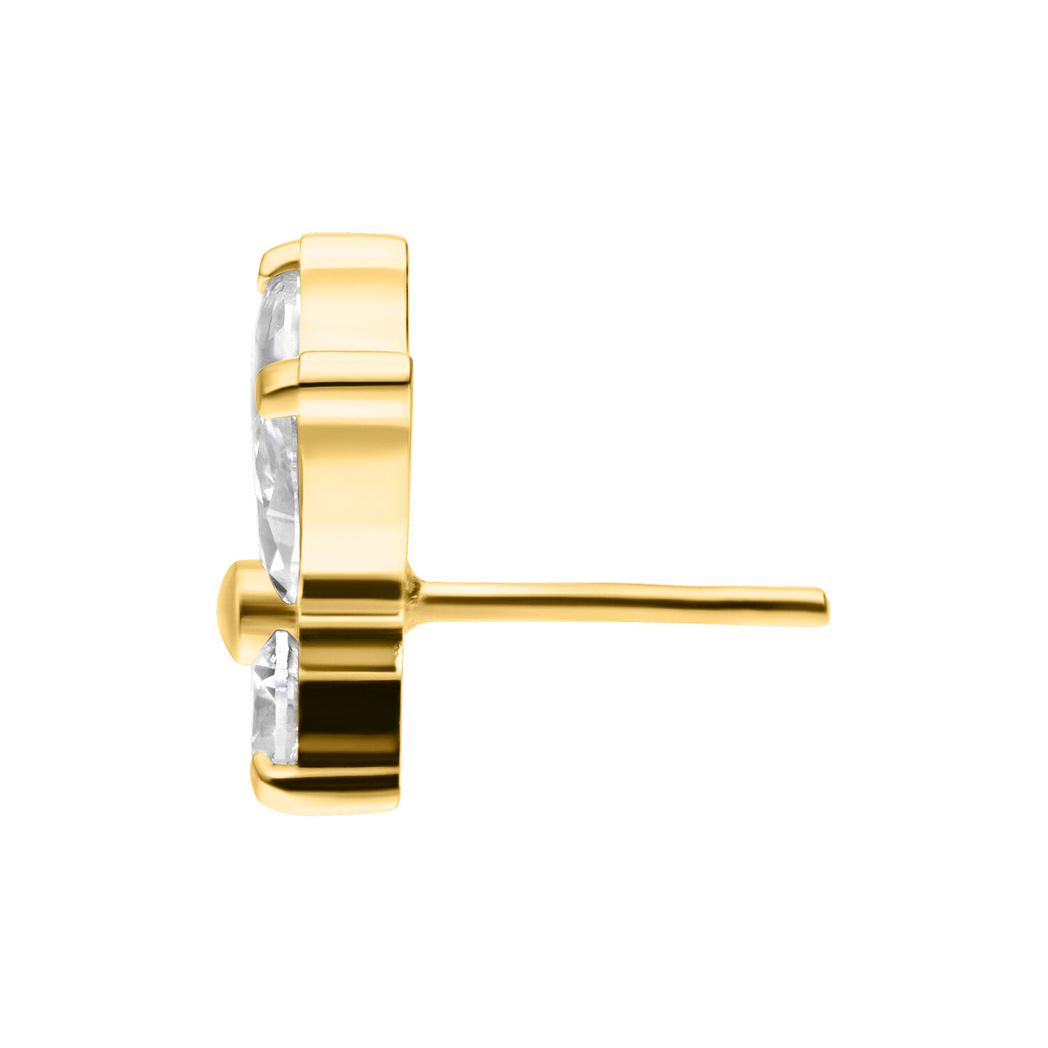 Attacco Push Fit Butterfly dorato in titanio con cristallo su sfondo bianco