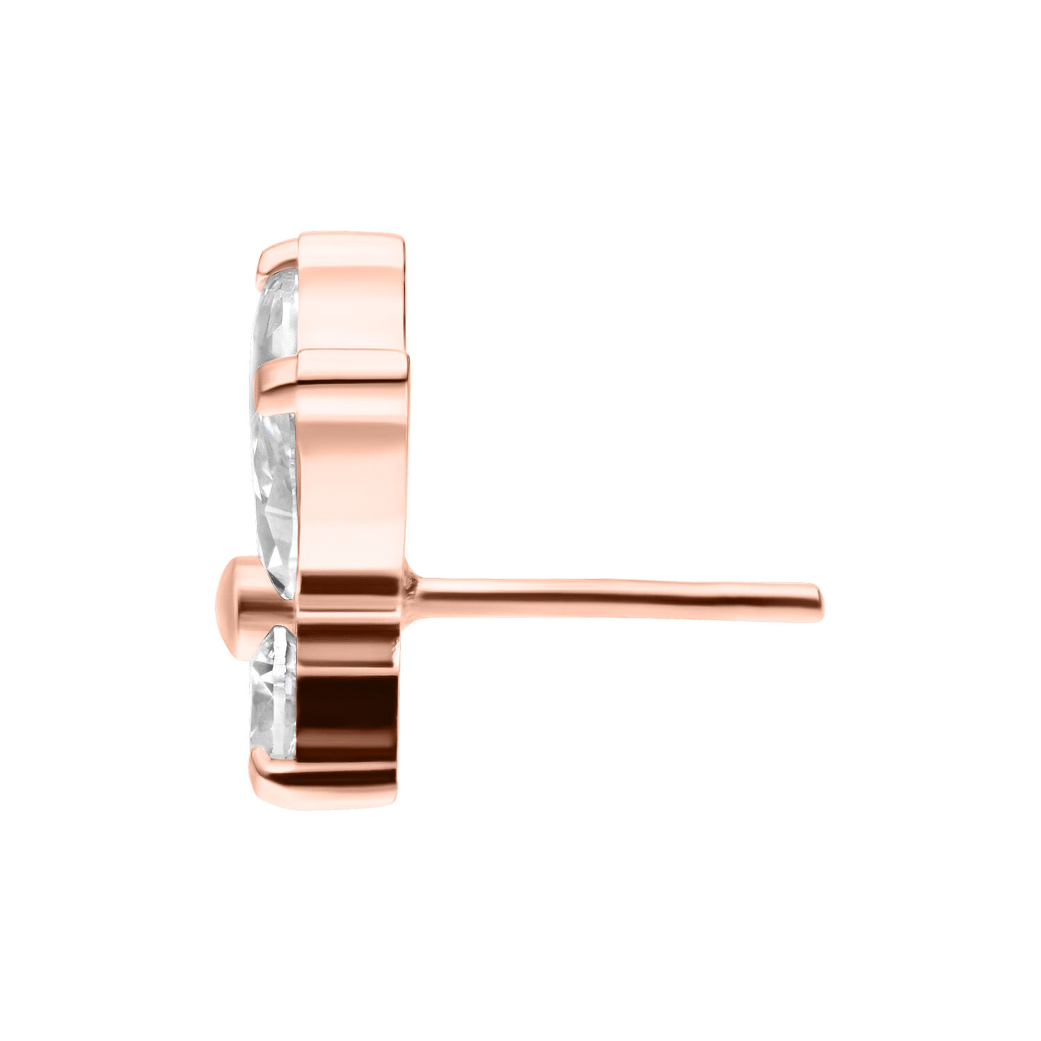 Attacco laterale Push Fit in titanio rosé oro con cristalli chiari su sfondo bianco