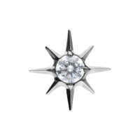 Punta a forma di stella in argento con cristallo chiaro su sfondo bianco