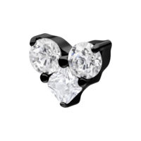 Punta piercing triangolare in titanio nero con tre cristalli chiari