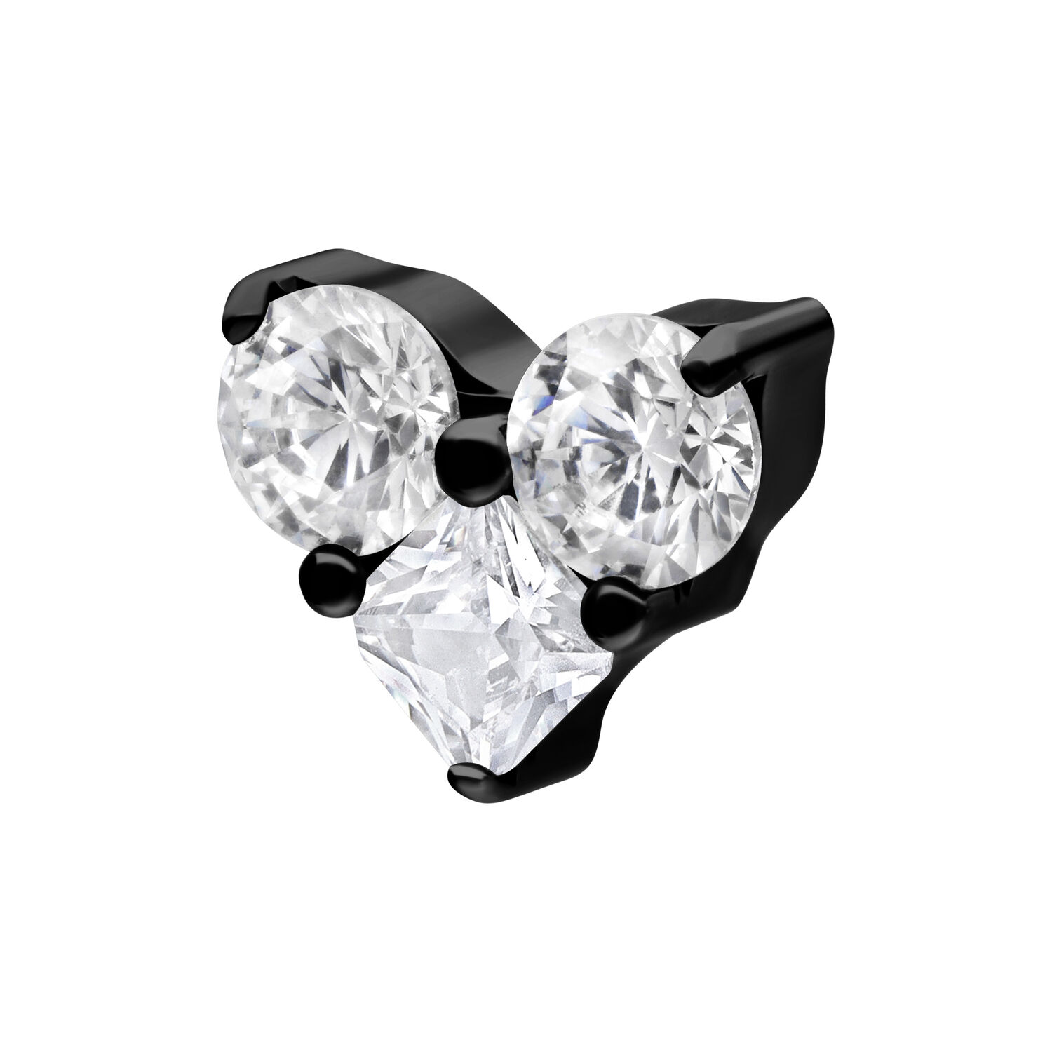 Punta piercing triangolare in titanio nero con tre cristalli chiari