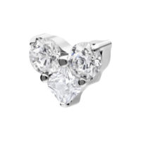 Attacco Push Fit argento con tre cristalli chiari su sfondo bianco