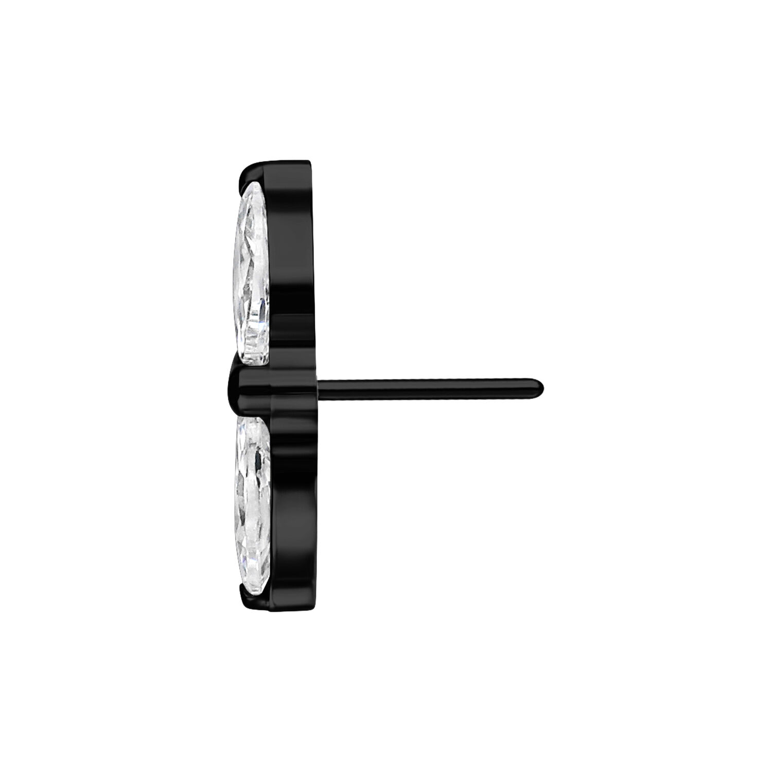 Lotus in titanio nero con cristalli chiari su sfondo bianco