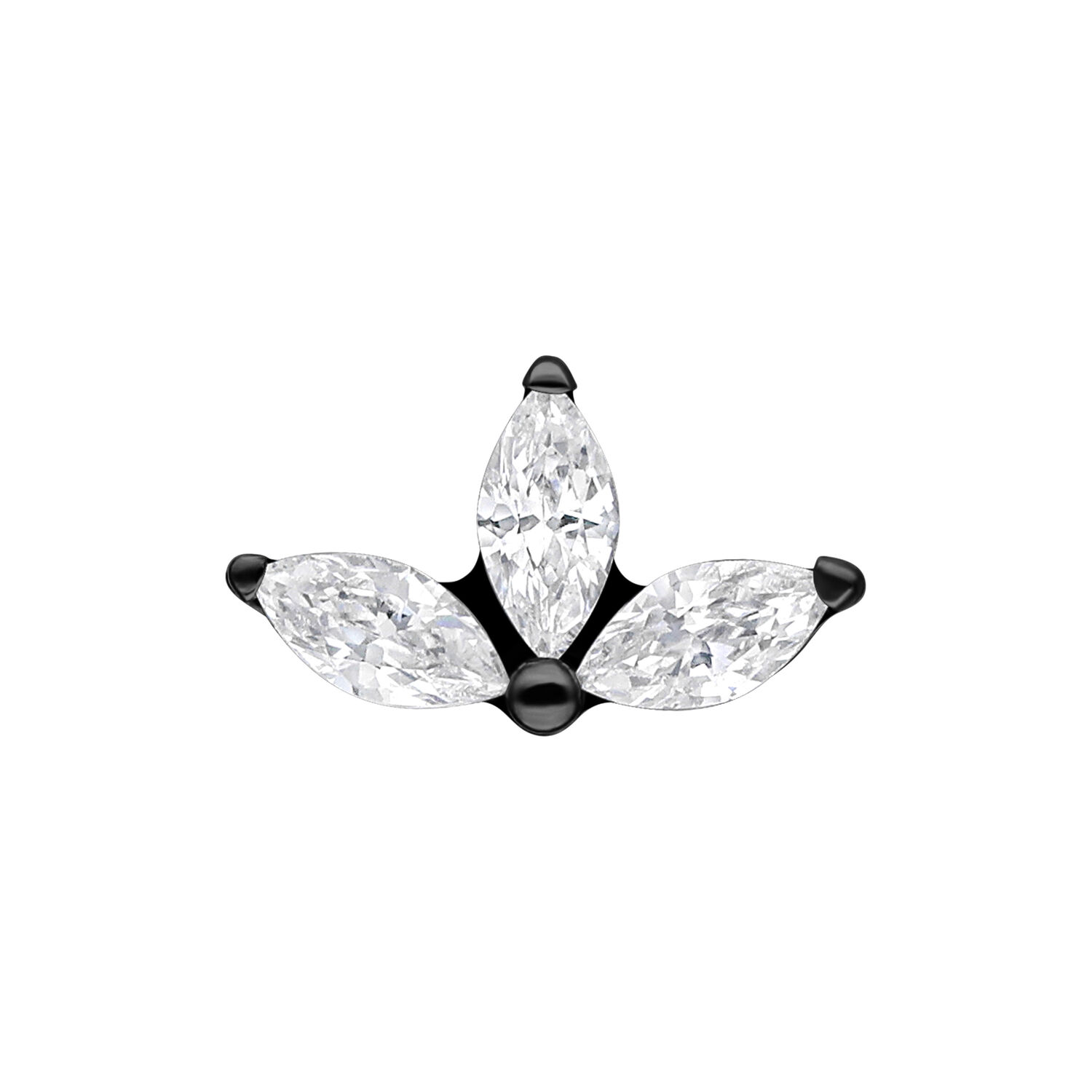 Accessorio Lotus Push Fit nero con tre cristalli chiari su sfondo bianco