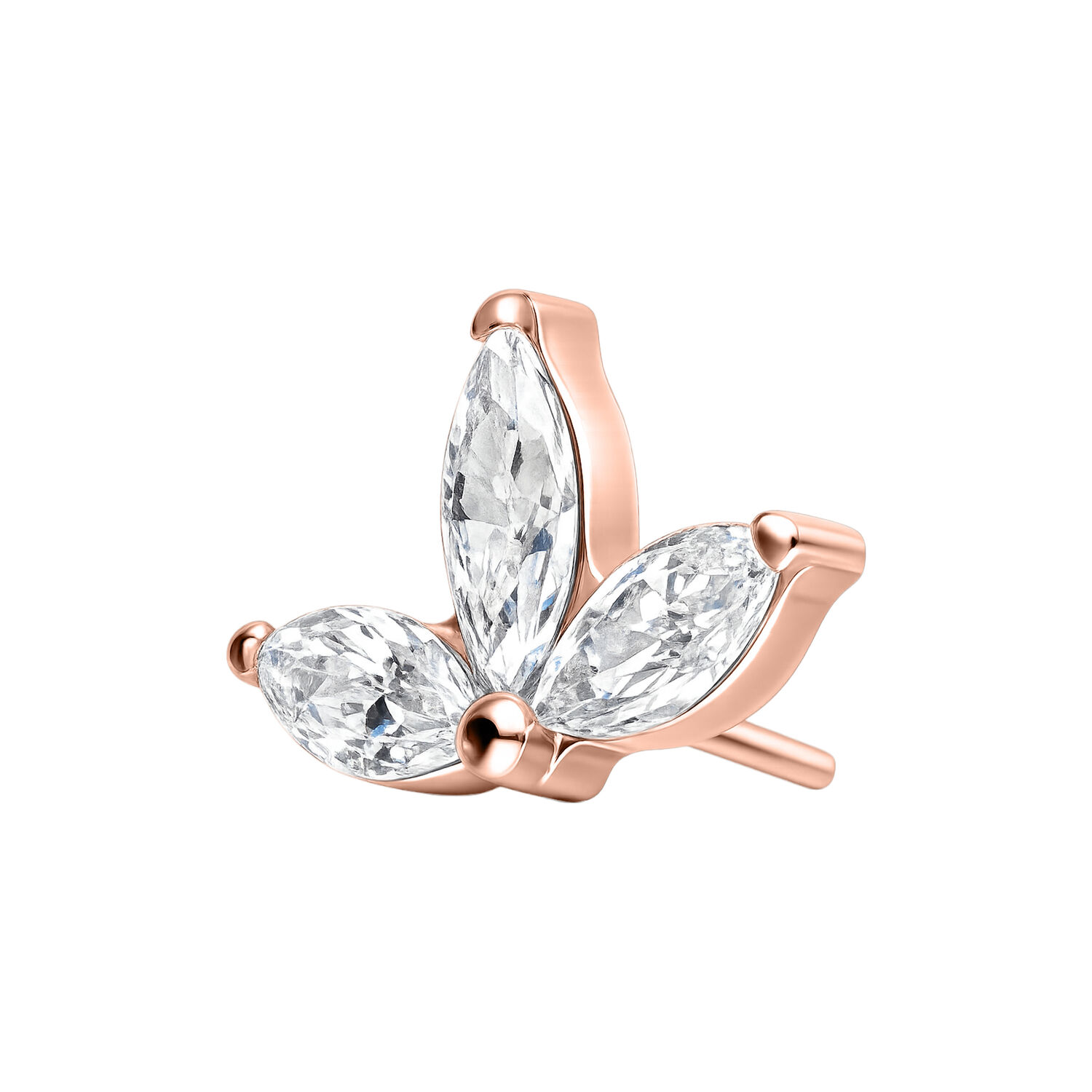 Piercing Lotus in rosé dorato con cristalli chiari su sfondo bianco