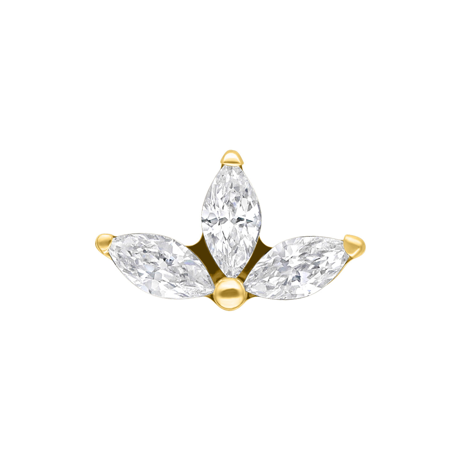 Attacco piercing Lotus dorato con tre cristalli chiari